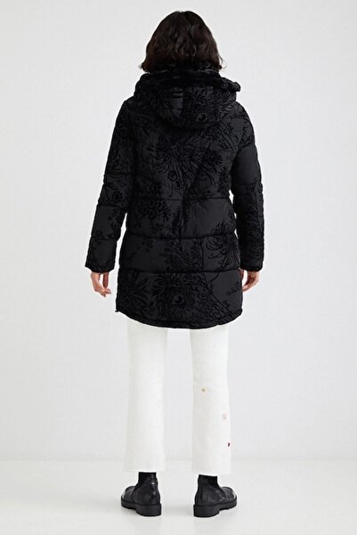 Desigual Quilted jacket with embossed pattern in Japan velvet, Black, M