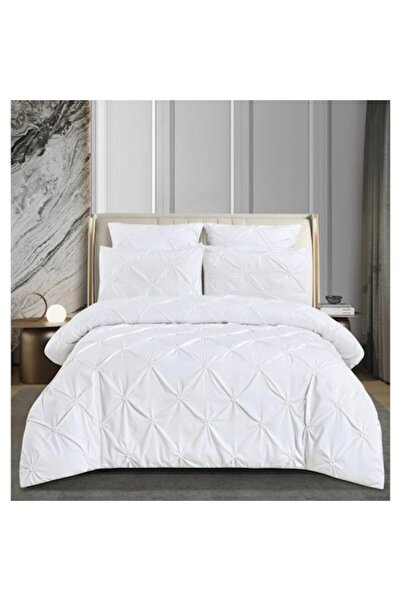 OEM Double Bed Sheet Set with Elastic, Pleats, Solid, Pucioasa, 6 Pieces, White