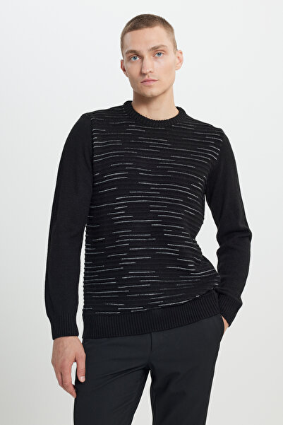 AC&Co / Altınyıldız Classics Black Gray Melange Patterned Sweater