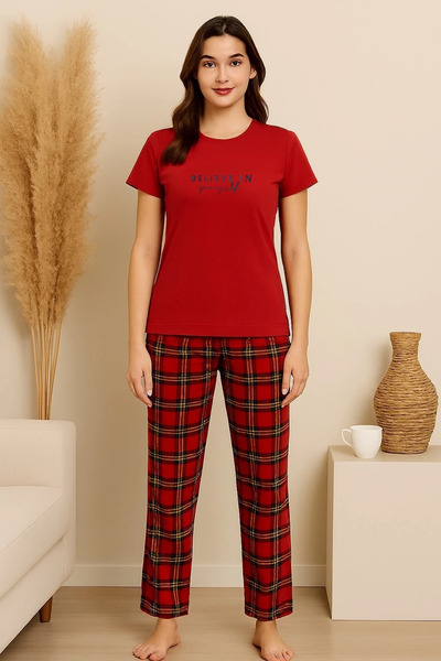 1way بجامة نسائية تركية بلون أحمر