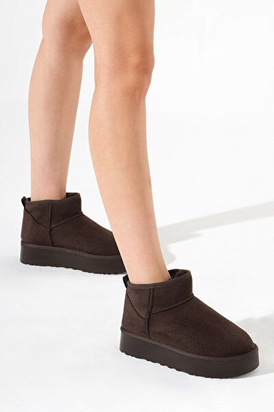 Tonny Black Kadın Kahve Kalın Poli Taban İçi Kürklü Süet Görünümlü Bot