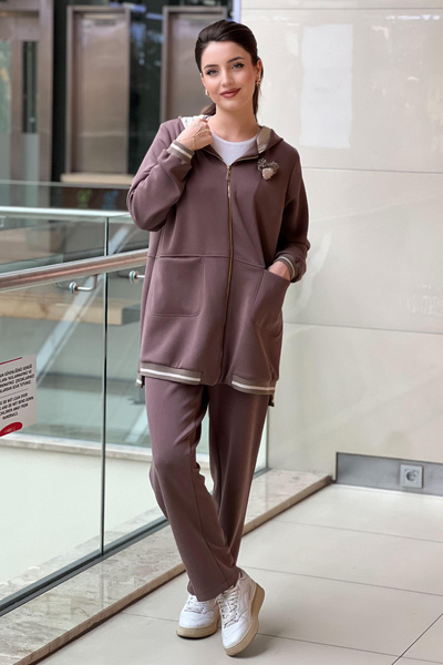 FUAT GÜRSEN Fuat Gürşen Kapüşonlu Broş Detaylı Fermuarlı Kap