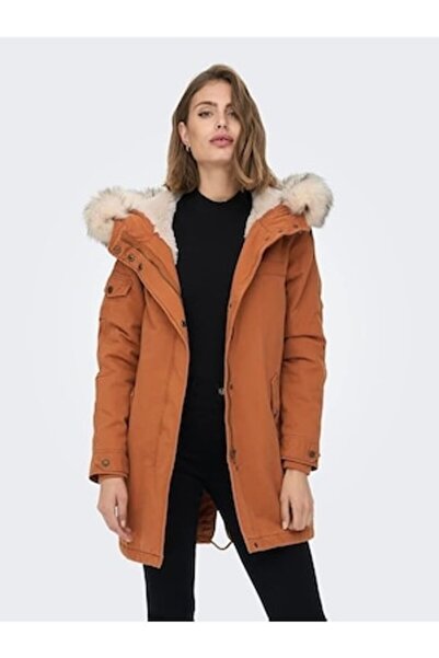 ONLY - Cotton jacket with synthetic fur hood Onlmay, Brown, XS