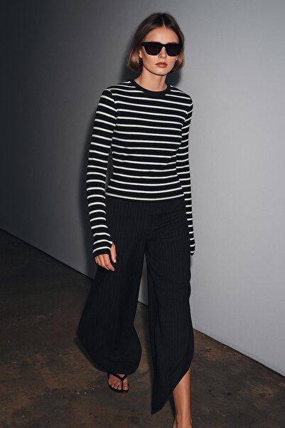 HAKKE Parmak Geçmeli Çizgili Ribana BLUZ