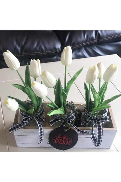 ALAYRA International 20pcs Artificial White Tulips, 32cm Real Touch PU Flowers for Home & Wedding Décor