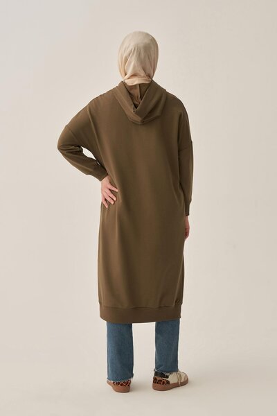 ALLDAY Μακρύ φούτερ με κουκούλα και τσέπες από λύκρα χακί-κοκκινοπράσινο