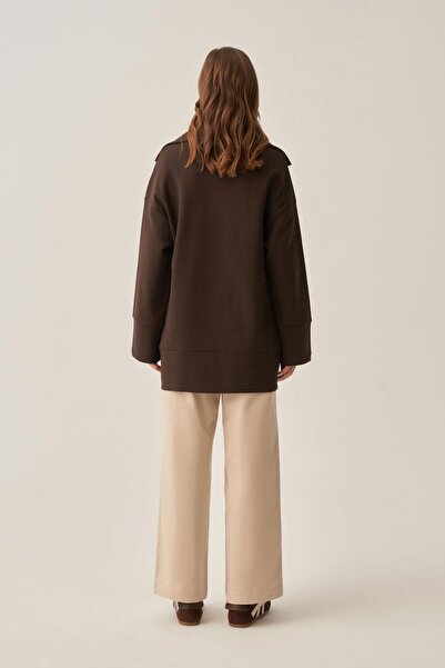 ALLDAY Hanorac interlock cu guler polo maro amar