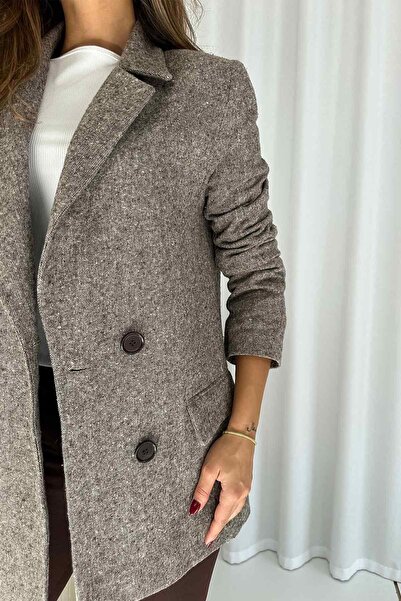 Mine Tan Butik Γυναικείο μπλέιζερ Omzu βάτα τεμαχίων - Καφέ