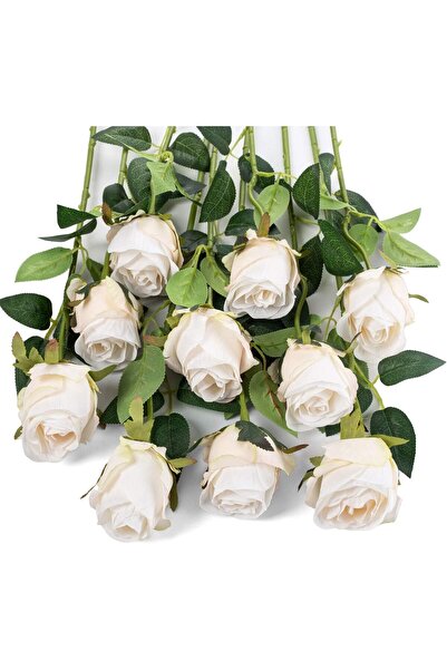 ALAYRA International 10 قطع من الورود الحريرية البيضاء الاصطناعية – ساق طويلة...