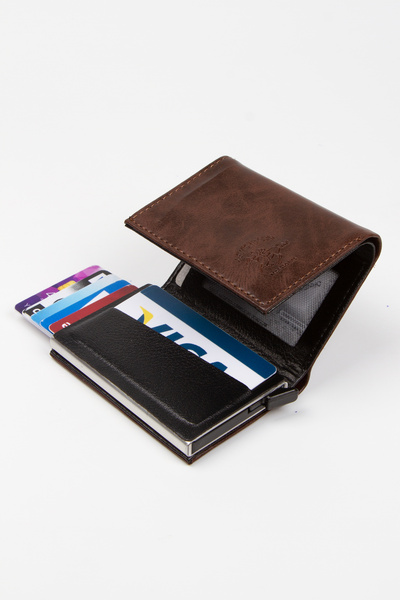 Newish Men's Black Leather Covered Shoulder and Hand Bag and Wallet Card Holder