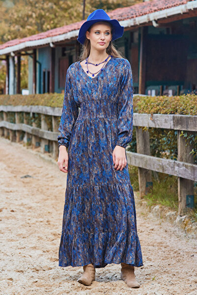 Los banditos V-Neck Gipe Detailed Flounce Winter Dress