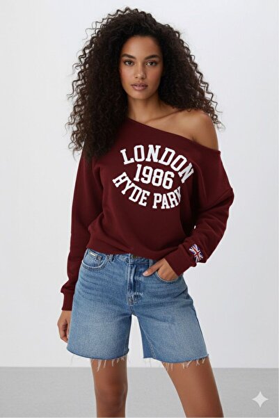 Keywest Γυναικείο φούτερ με μονό ώμο με λαιμόκοψη London Print New Season Oversize