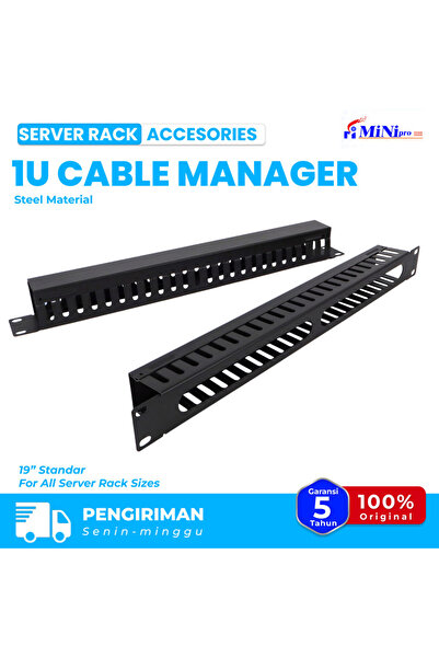 Mini pro وحدة إدارة الكابلات 1U مقاس 19 بوصة، مثبتة على رف، 24 فتحة أفقية لإدارة الأسلاك، حلقة D للخادم | أسود