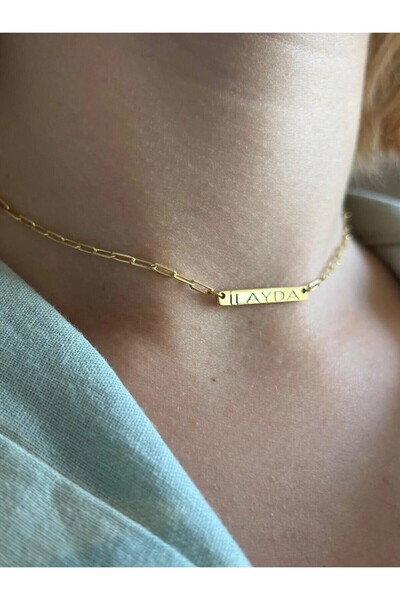Ricco Jewellery 14 K Gold Kaplama 925 Ayar Gümüş Choker El Yapımı Isim Kolye