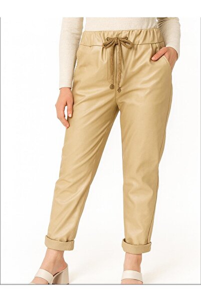 Hanımefendi Butik İtalyan Deri Pantolon - GOLD