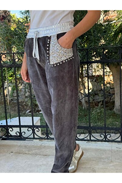 Punta Otantik Ls12520 Italian Pocket Stone Velvet Pants Smoked