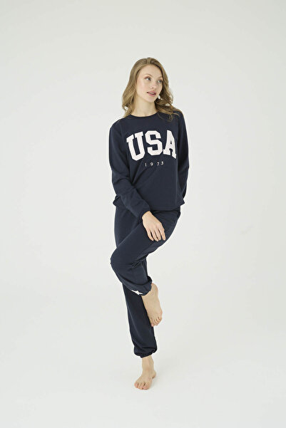 İPEKTENİM Yazı Baskılı Lastik Detaylı Pijama Takımı
