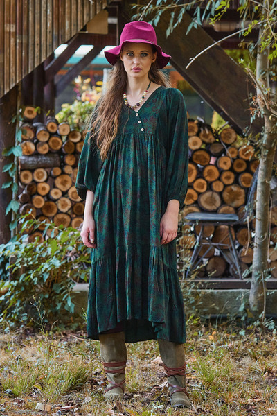 Los banditos Long Dress with Fold Detailed Balloon Sleeves