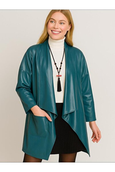 Hanımefendi Butik İtalyan Kısa Deri Kap - PETROL YEŞİLİ