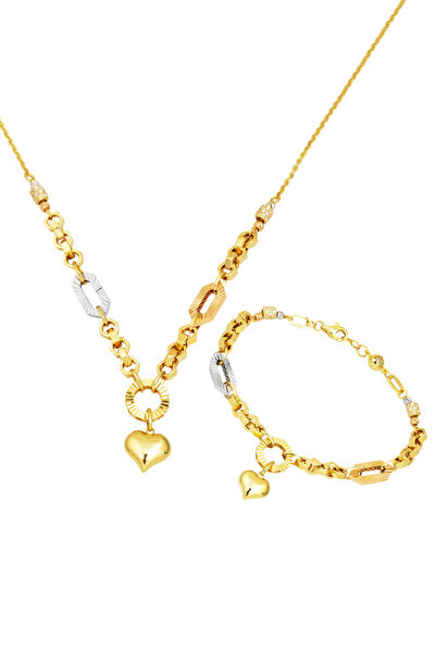 Bilezikci Kalpli 14 Ayar Altın Kolye Bileklik Set