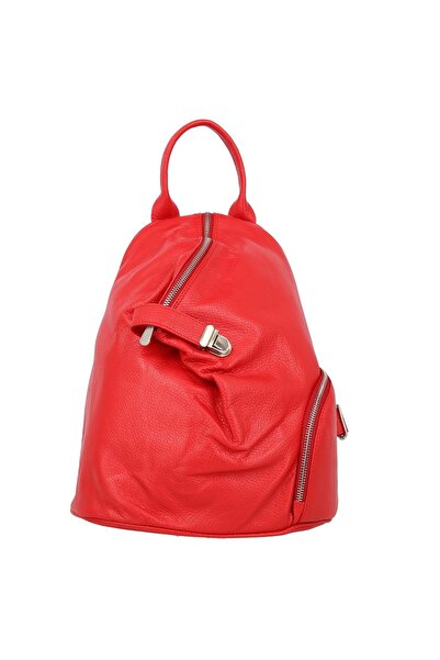 Magazinul de genti Women's backpack made of soft natural leather, model 251, Red
