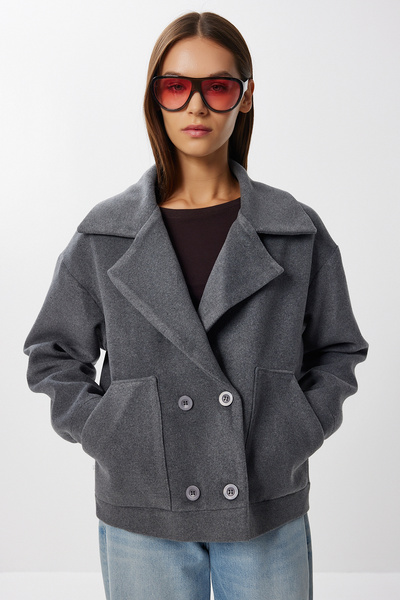 Lovelyİstanbul Двуредно късо вълнено палто LDW0008 Антрацит