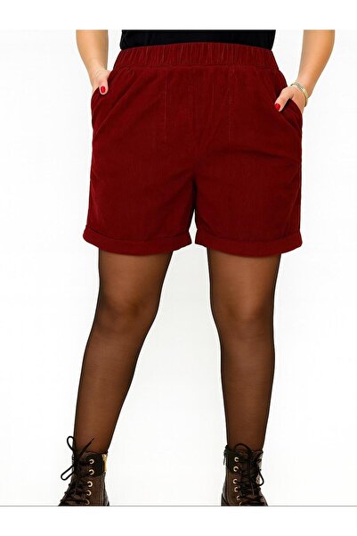Hanımefendi Butik İtalyan Kadife Şort - BORDO