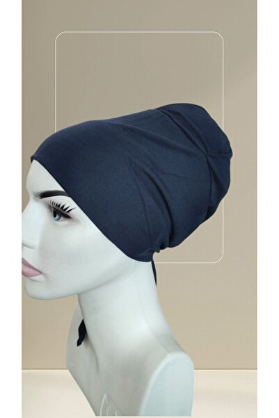 Armine Navy Blue Seamless Back-Tie 100% Cotton Bonnet