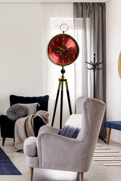 VOGUE VENUE Premium Vintage Tripod Foot Clock Adjustable Wooden Stand Antique Style Decorative Standing Clock