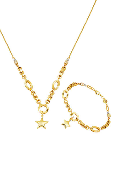 Bilezikci Yıldız Kolye Bileklikli 14 Ayar Altın Spor Set