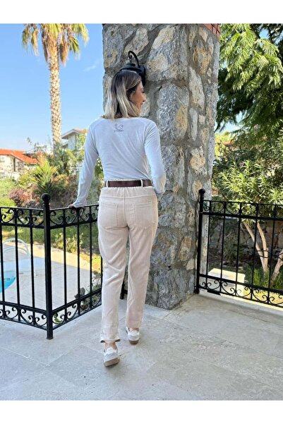 Punta Otantik Ls12520 Italian Pocket Stone Velvet Trousers Cream