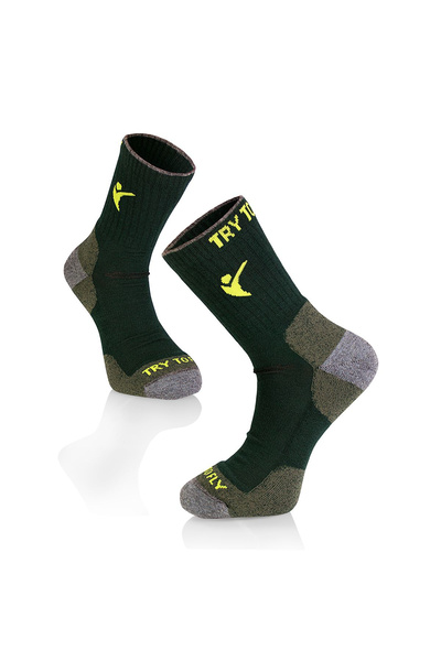 Try to Fly Șosete pentru Drumeție din Lână de Merinos Verde închis