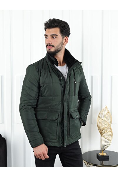 HI MEN Classic Quilted Fur Coat