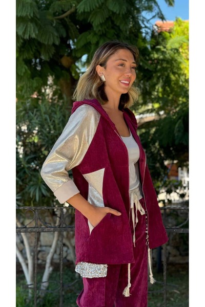 Punta Otantik LS14525 Италианско кадифено сако с сърцевиден мотив, цвят фуксия