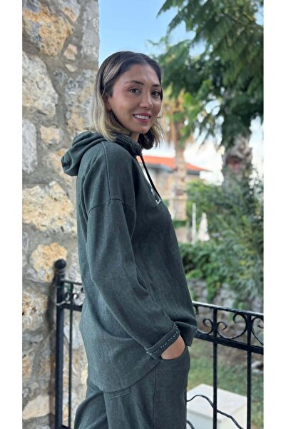 Punta Otantik Nc42035 Italian Stone Hooded Cotton Suit Khaki