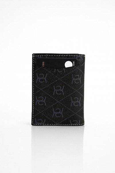 AVCA Men's Vegan Leather Black Cash Money Compartment Sliding Mechanism Wallet Card Holder