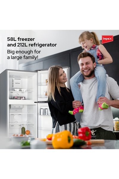 İMPEX 270L No Frost Inverter Refrigerator, Dark Silver, Glass Shelves, Fast Cooling, Energy Saving
