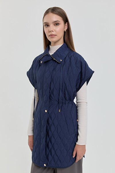 Nihan İnce Kapitone Beli Büzgülü Yelek Lacivert