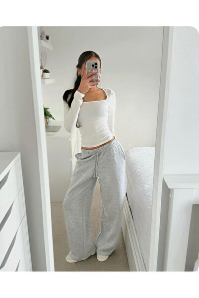 DEEP FİT KADIN GRİ RAHAT KALIP DÜZ PAÇA EŞOFMAN ALTI