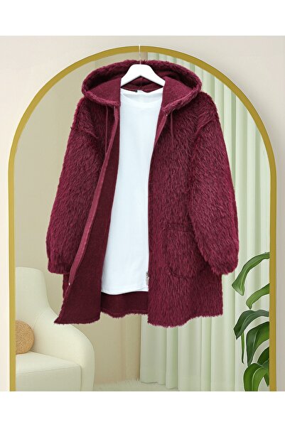 Modamorfo Hooded Pocket Zippered Bearded Cap - Burgundy