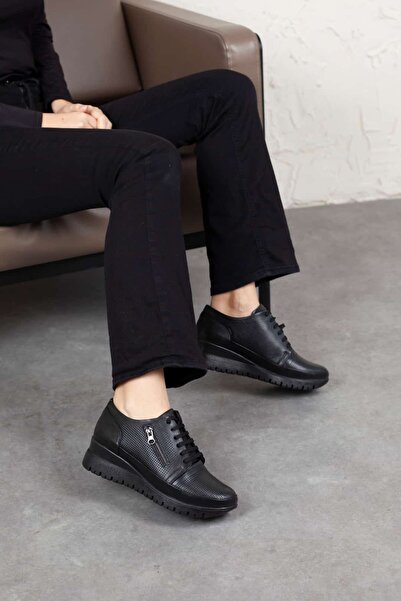 DERİMİSS Women's Genuine Leather Accessory Zippered and Laced Comfort Shoes