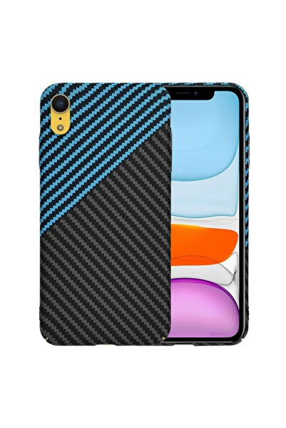 SKYDDAR INNOVATION Carcasă pentru iPhone XR, textură de carbon, Carbonite FiberShell, set de stickere, albastră