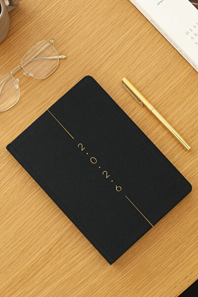 Matt Notebook 2026 Yılı A5 Keten Haftalık Ajanda 15x21 cm - 12 Aylık Siyah
