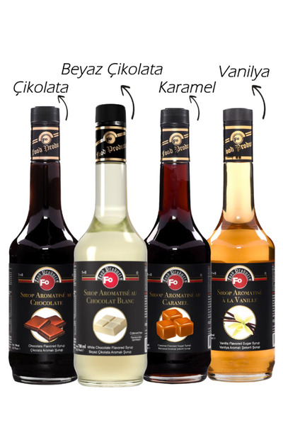 FO 4'lü Avantaj Paketi Çikolata Beyaz Çikolata Karamel Vanilya Şurubu 700ml x 4 Adet