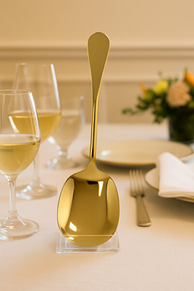 ceviz home züccaciye tekstil ltd şirketi Gold Color Stainless Steel Serving Spoon Set of 2 – for Stylish Tableware Presentations