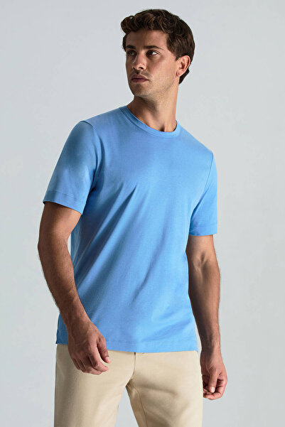 Hemington Supima Pamuk Bisiklet Yaka Mavi T-Shirt