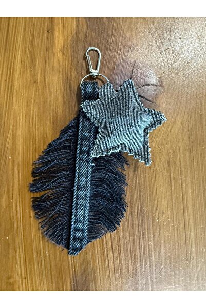 Dema Handcrafted Leaf Star Detailed Denim Bag Charm
