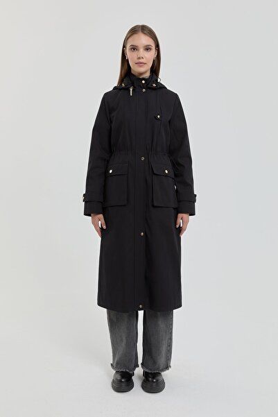 Nihan Cep Detaylı Beli Büzgülü Kap Siyah