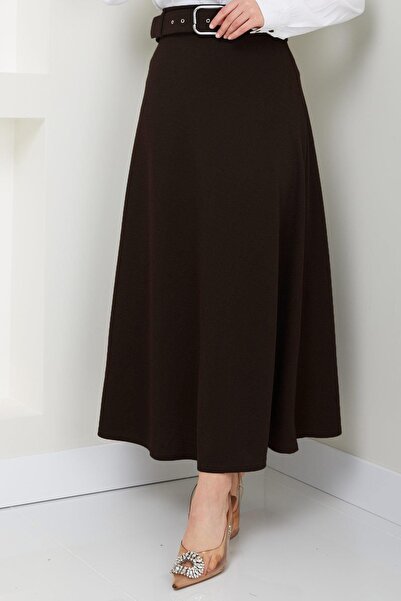 hafsamina Belted Mevlana Skirt Bitter Brown Hm2370