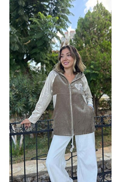 Punta Otantik Ls14525 Italian Heart Shiny Pattern Velvet Jacket Mink